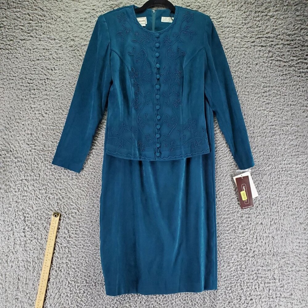 Karin Stevens Suit Women’s Size 6 Teal Blue Vintage  Jacket Skirt Set *NWT*